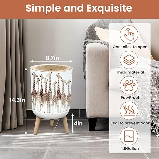 Bathroom Trash Can with Lid Giraffes Garbage Bin Waste Basket for Kitchen Office Bedroom Decoration Diaper Pail 1.8 Gallon