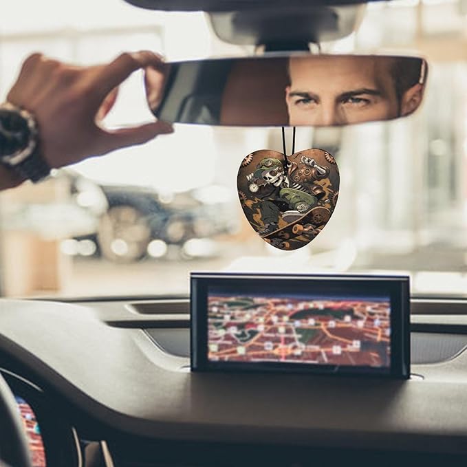 5PCS Car Air Freshener Hanging Personalized Double Sided Steampunk Skull Car Fresheners Long Lasting New Cars Scents Cute Automotive Freshies for Closets Drawers (tea)