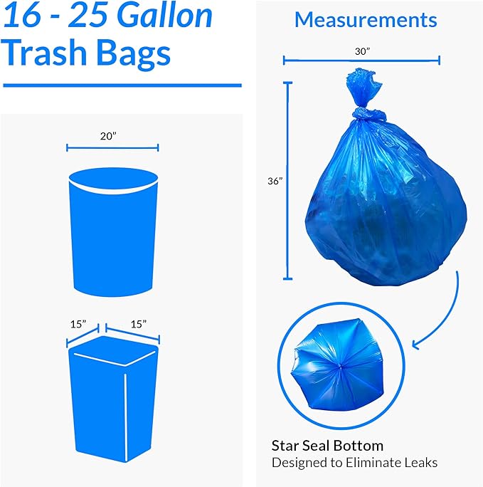 Reli. SuperValue 16-25 Gallon Recycling Bags | 240 Count Bulk | Blue Trash Bags | Commercial Can Liners