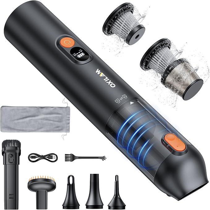 OXILAM Car Vacuum Portable - Handheld Vacuum Cordless 14000PA High Power Blow &amp Suction 2 in 1 Up to 30 Mins Runtime Cordless Vacuum Cleaner for Home Car Office Gifts for Men &amp Women
