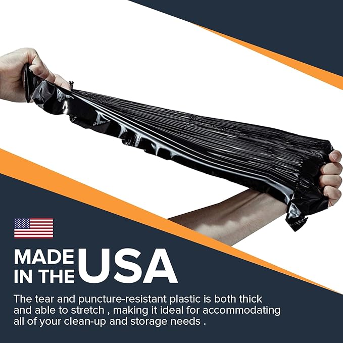 100 packs-Large 55-60 Gallon Heavy Duty Trash Can Bags|2 Mil |Black Thickened/Plastic Bag-Kitchen&ampYardBuildingOutdoorHotel Property-Made in the USA