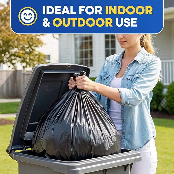 55 Gallon Trash Bags 3 Mil Fit Rubbermaid Brute Rollout Round and Square 32-55 gal Trash Cans 36 x 50 Large Durable Heavy Duty Garbage Trash Can Liners Black Pack of 100