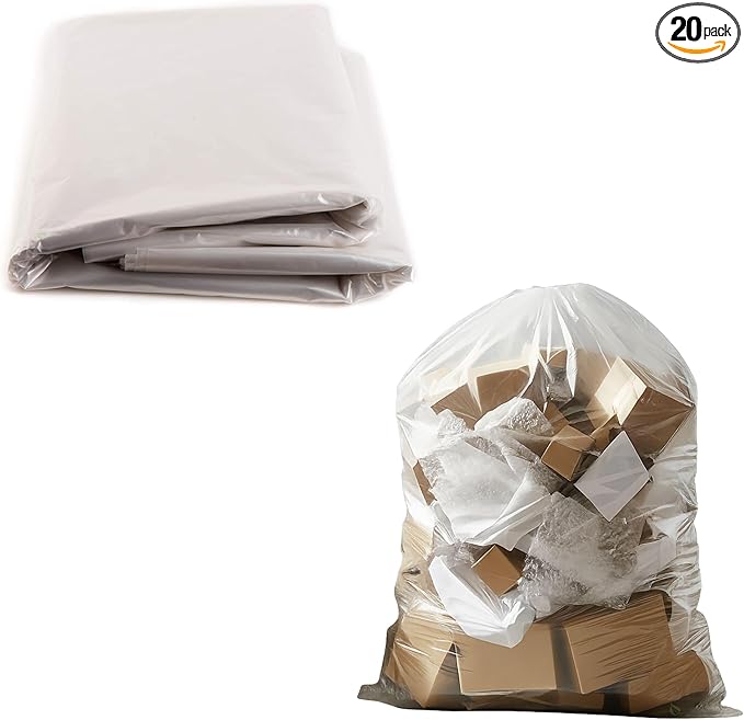 (20 Pack) 35x55 inch Large Heavy Duty Clear Trash Bags - Yard Trash Bags Leaves Lawn and Leaf Bags Recycling Garbage Bags Construction Industrial Bags