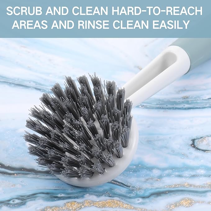 Patelai 48 Pack Kitchen Scrub Dish Brush with Long Handle Dish Scrubber with Stiff Bristles Scrub Brushes for Kitchen Dishes Washing Tools Pots Pans and Sink Cleaning (Celadon)