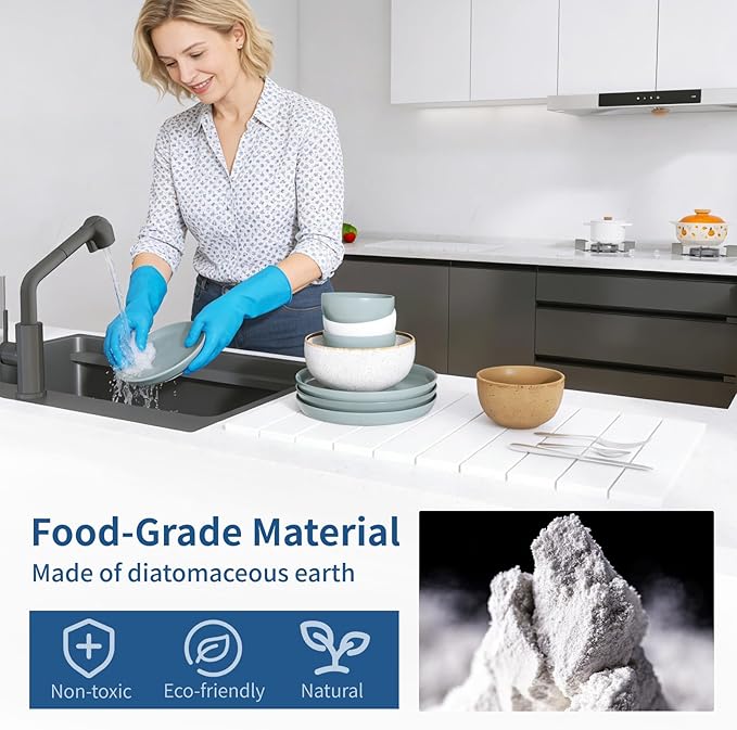 Hopegiver Stone Drying Mat for Kitchen Counter 24 x 16 Quick Dry Diatomaceous Earth Dish Drying Mat Super Absorbent Non-Slip &amp Foldable Modern White Countertop Mat (White24''x16'')