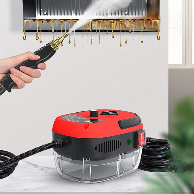 High Pressure Steam Cleaner 2500W Handheld High Temp Portable Cleaning Machine for Home Use Grout Tile Car Detailing Kitchen Bathroom(White) Laundry Gadgets (Red One Size)