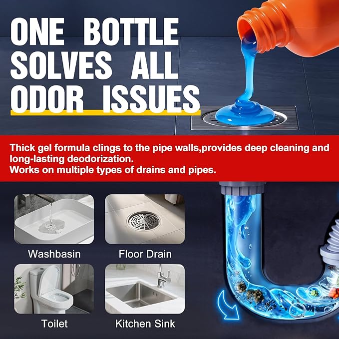 Bell Bird Drain Clog Remover &amp Pipe Cleaner - Thick Power Gel Dissolves Hair Grease and Soap Scum - Septic Safe Odor Eliminator for Kitchen Sinks Tubs Showers &amp Toilets (Pack of 2)
