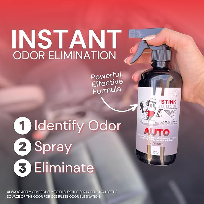 The Stink Solution Car Deodorizer Odor Eliminator For Strong Odor: Quickly Banish Smoke Pet Food Sweat &amp Other Foul Fmells! Safe Car Freshener for Seats &amp More! - 2 16 oz Bottles Coconut M