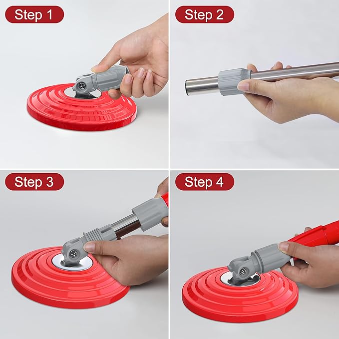 Stainless Steel Extendable Mop Handle with 2 Microfiber Replacement Heads &amp 360° Rotating Base Plate — Fits Standard Mop Buckets - Black