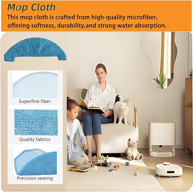 Replacement Loorow Accessory-10 Washable Vacuum Mop Cloths Compatible AT800 3-in-1 Washable and Reusable Soft Mopping Pad Parts Accessories