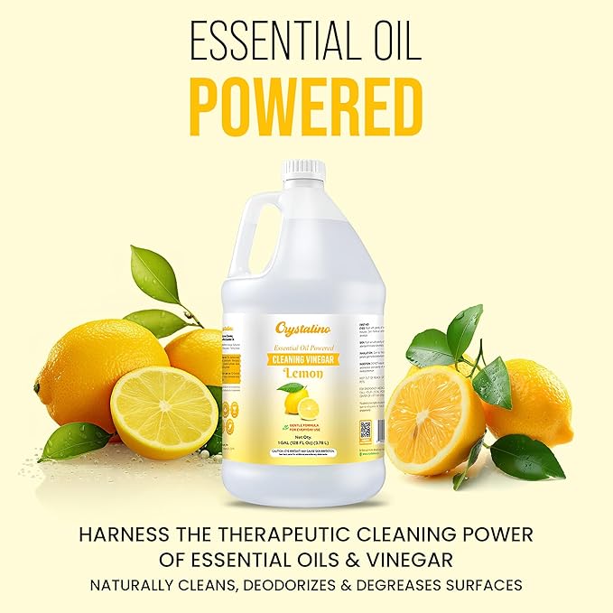 Lemon Essential Oil Cleaning Vinegar (1 Gallon) 6% Non-Toxic Distilled White Vinegar for Cleaning Purpose Vinagre Blanco Vinger (128 Fl Oz (Pack of 1) Lemon)