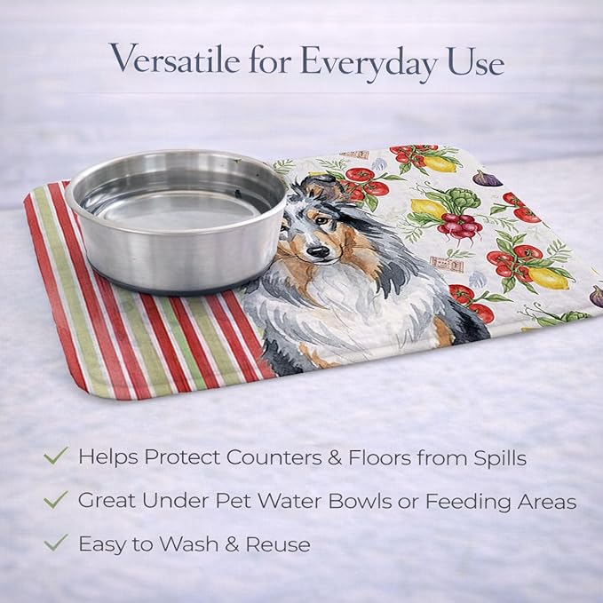 Caroline's Treasures Blue Merle Sheltie Vegetables Dish Drying Mat Absorbent Dish Drying Mat Pad for Kitchen Counter Dish Drainer Mat for Countertop 14 x 21 Multicolor