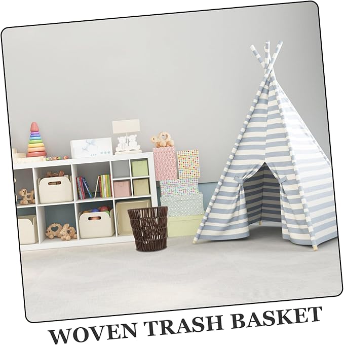 Happyyami Woven Waste Basket Multi Functional Storage Holder for Clothes and Sundries Rustic Design Small Laundry Basket for Home Organization