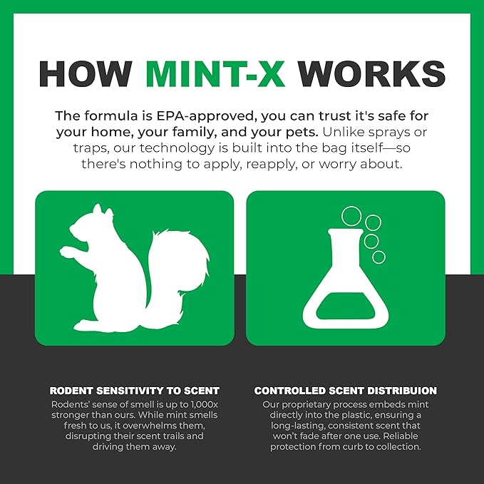 Mint -X Rodent Repellent Indoor Tall Kitchen Drawstring Trash Bags with Mint-Flex Technology 13 Gallon 120 Count White