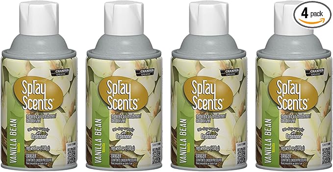 Champion Sprayon SprayScents Metered Air Freshener Refill 7 oz Odor Control Fragrance Vanilla Bean (4 Pack)