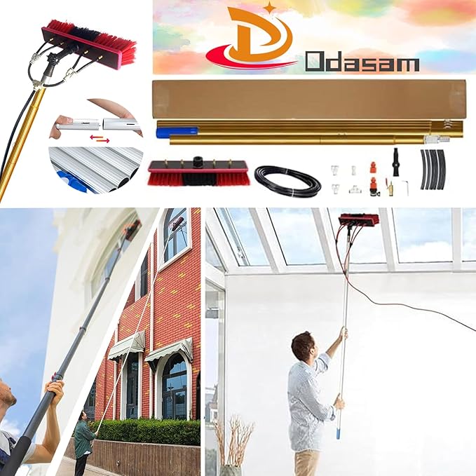 Glass Cleaning Brush Home Water Fed Telescopic Pole Kit Solar Panel Brush Rotating for Photovoltaic PanelWater Fed Pole Kit 15m/50FT Length Window Cleaning Poles with Extendable Telescopic