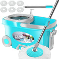 FunClean Spin Mop and BucketMop and Bucket with Wringer Set for Home360 Spinning Mopping Floor Cleaning Tool with 6 Microfiber Replacement Head Refills61 Extended Handle 2X Wheel - Blue