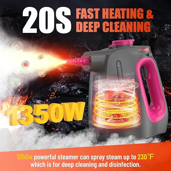 Heavy Duty Handheld Steam Cleaner for Cleaning with Lockable Steam Button&amp11pcs Accessories Unlimited Water Addition for Continuous Steaming Multi-Purpose Steamer for Cleaning Car Grout (Purple