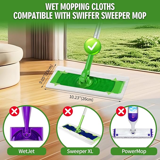 48 Count Heavy Duty Wet Pad Refills Compatible with Swiffer Sweeper Mop &amp Clorox Mop Disposable Unscented Wet Mopping Cloths for Multi-Surface Floor Cleaning