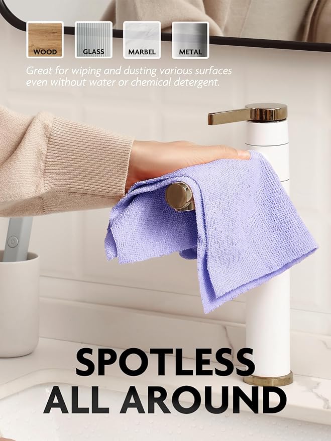 Fantasticlean Microfiber Cleaning Cloth Roll -60 Pack Tear Away Microfiber Towels 12 x 12 Reusable Washable Scratch Free Ultra Absorbent Dishcloth for All-Around Cleaning (Pink &amp Lavender)