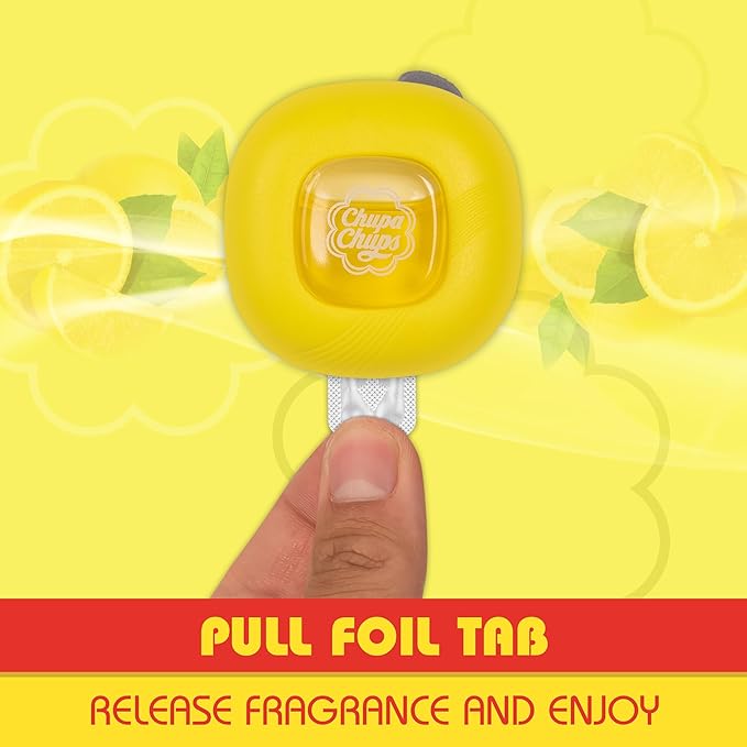 Chupa Chups Car Air Freshener Lemon Twist - Long Lasting Car Fresheners with Fun Scents Colorful and Vibrant Air Freshener for Car Unique Car Freshner Perfume Deodorizer- 4Pack (8pcs Total)