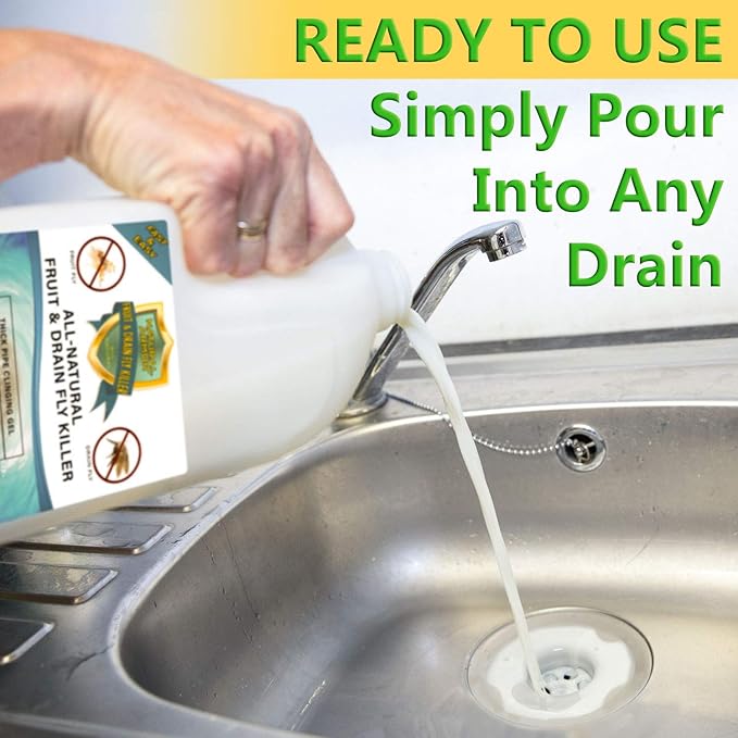 Fruit Fly &amp Drain Fly Killer - Simple Commercial Drain Gel Treatment – Eliminates Gross Fruit/Sewer Flies &amp Gnat Infestations from Any Drain. Fast &amp Easy - 1 Gallon (128 Ounces)