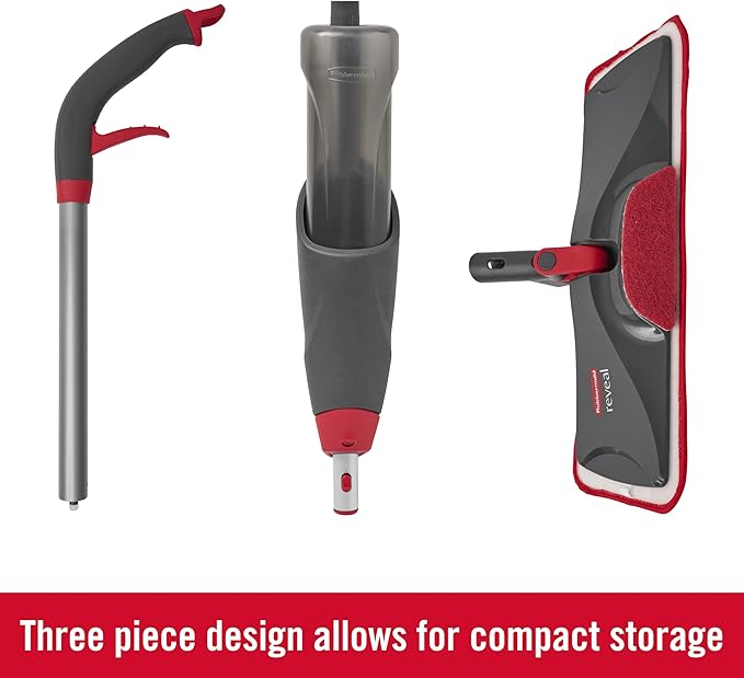 Rubbermaid Reveal Spray Mop Floor Cleaning Kit 3 Reusable Microfiber Wet Pads 1 Refillable Bottle Cordless Multi-Surface Mopping for All Home/Bathroom/Office Floors