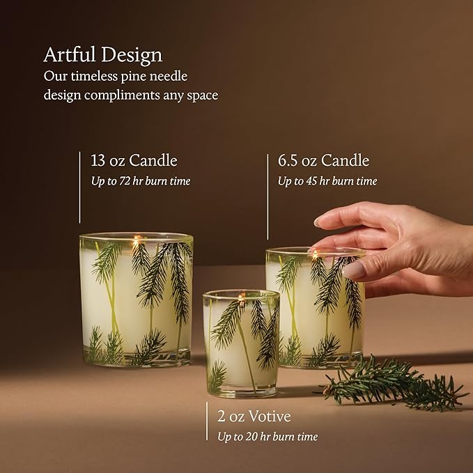 Thymes Frasier Fir Pine Needle Candle – Holiday Candles for Home Scented with Notes of Crisp Siberian Fir Cedarwood &amp Sandalwood – Christmas Decor – Christmas Gifts for Women &amp Men (6.5 oz)