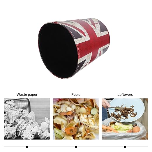VALICLUD European Style Leather Wastebasket with Union Jack Pattern Large Household Trash Can Open Top Decorative Garbage Bin for Office and Home Storage
