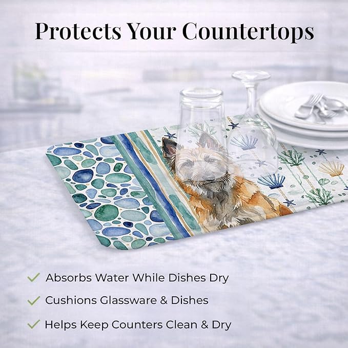 Caroline's Treasures Belgian Laekenois Coastal Sea Glass Dish Drying Mat Absorbent Dish Drying Mat Pad for Kitchen Counter Dish Drainer Mat for Countertop 14 x 21 Multicolor