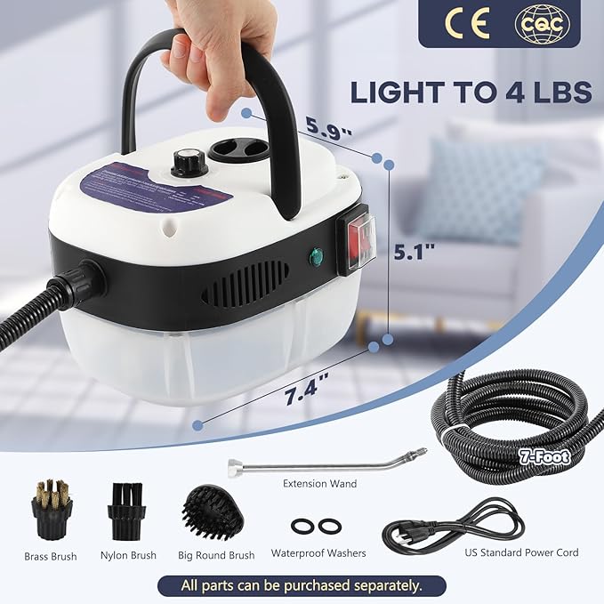 Moongiantgo High Pressure Steam Cleaner 2500W Portable High Temp Bathroom Power Steamer Cleaning Machine For Home Use Grout Tile Kitchen Grease Car Detailing Engine (110V White)