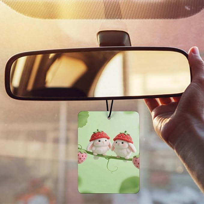 5PCS Car Air Freshener Hanging Personalized Double Sided Strawberry Chicks Car Fresheners Long Lasting New Cars Scents Cute Automotive Freshies for Closets Drawers (tea)