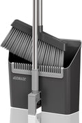 JOYMOOP Black Broom and Dustpan Set Upright Angle Design with Built-in Comb Teeth for Home Office Hardwood Floors Pet Hair