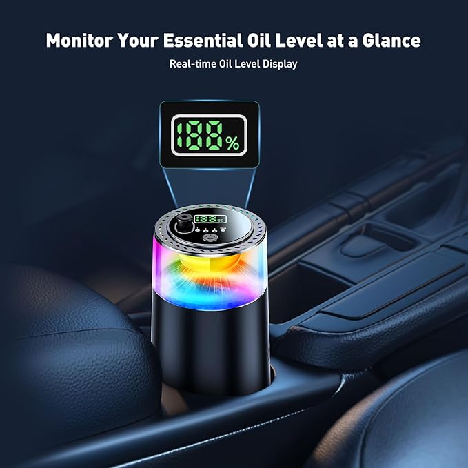 Smart Car Air Freshener with RGB Ambient Light Galaxy Cloud Mist Auto On/Off Built-in Battery Car Aroma Diffuser Home Office (4 Essential Oil Box) Long-Lasting Scent
