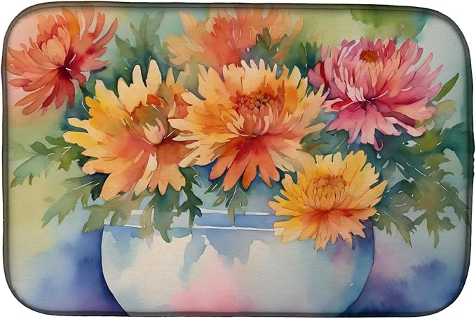 Caroline's Treasures DAC1553DDM Chrysanthemums in Watercolor Dish Drying Mat Absorbent Dish Drying Mat Pad for Kitchen Counter Dish Drainer Mat for Countertop 14 x 21 Multicolor