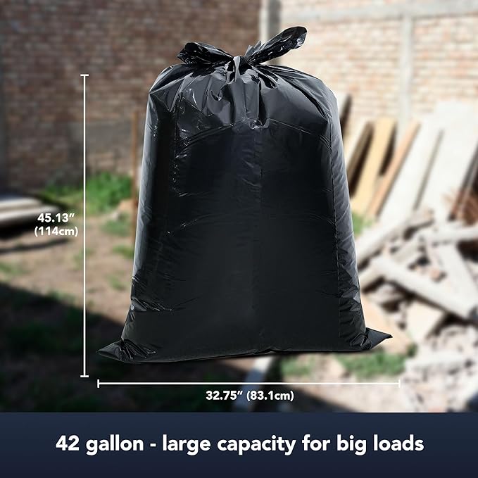 Contractor &amp Industrial Bags 42 Gallon Extra Thick 3MIL Heavy Duty with Tie Flaps 32.75 x 45.13 32 Count For Construction Industrial &amp Outdoor Waste