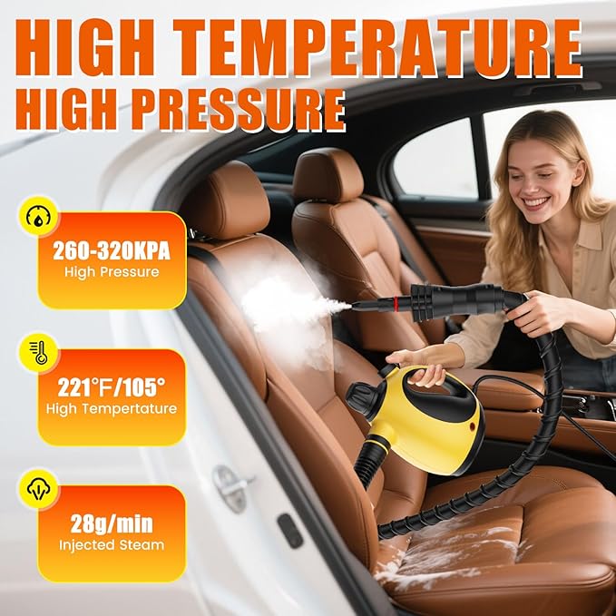 Handheld Steam Cleaner for Home - Pressurized Handheld Steamer for Cleaning with High Pressure Chemical-Free Multi-Purpose Portable Deep Steam Cleaner for Cleaning Windows Couch(Yellow)
