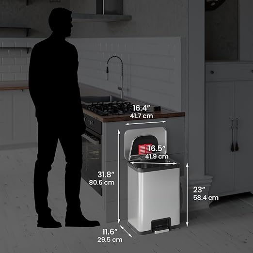 iTouchless AutoStep 13 Gallon Automatic Step Sensor Trash Can with Odor Control System Stainless Steel Kitchen Pedal Touchless Garbage Bin Powered by Batteries or AC Adapter (not Included)