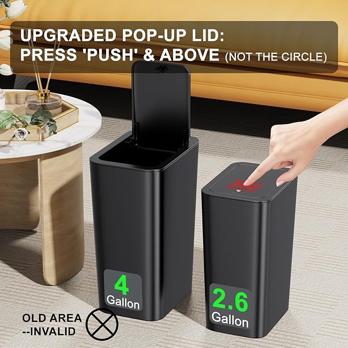 N. NETDOT 3 Pack (2 of 4 Gal &amp 1 of 2.6 Gal) Small Trash Can with LidBathroom Garbage Can with Pop-Up LidWaste Basket for BathroomKitchenBedroomPowder RoomCraft RoomOfficeCollege (Black)