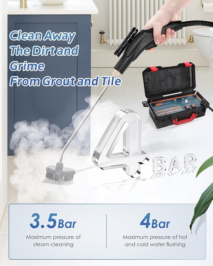 High Pressure Steam Cleaner 1700W High Temp Portable Steamer Machine for Cleaning Tankless and Heavy Duty for Commercial Home Use Grout Tile Kitchen Bathroom Car Detailing