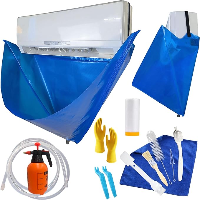 Mini Split Cleaning Kit for Wall-Mounted Air Conditioners - DIY AC Cleaning Bag with Drain Pipe Kettle &amp Brush Reusable Waterproof Cleaning Cover for Home/Office/Hotel