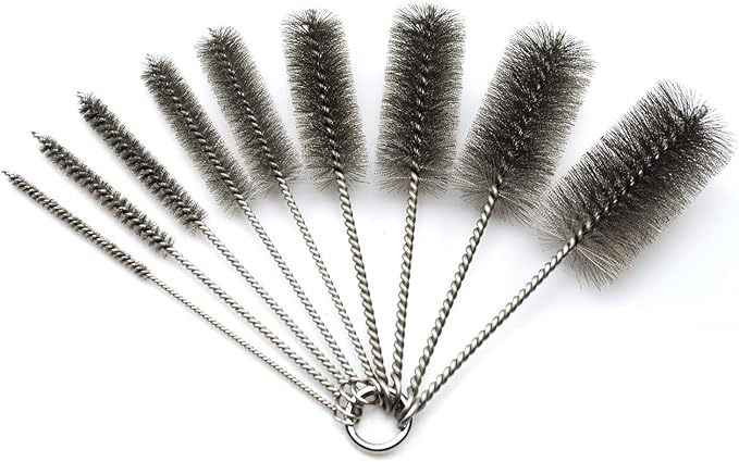 Pipe Cleaning Brush Set Stainless Steel Bristles Stainless Steel Pipe Brush Steel Bottle Brush 9 Piece Variety Pack for Auto Parts Bottles Tubes Etc.
