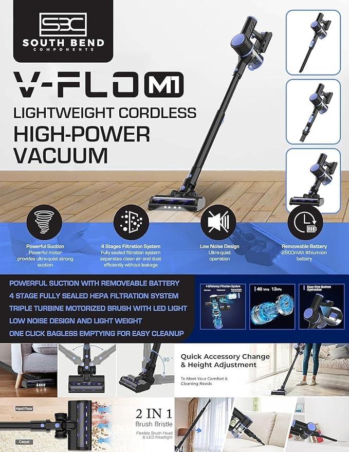 South Bend Components V-Flow Cordless Vacuum (Battery 2-Pack)