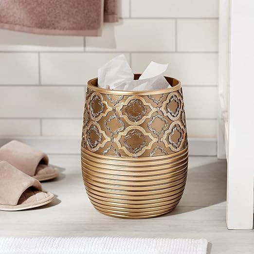 Zahari Home Decorative Trash Can for Bathroom Office &amp Bedroom - 2.1 Gallons Stylish &amp Small Trash Can for Dorms Desktop &amp Restroom - Chic Waste Basket for Compact Spaces Spindle