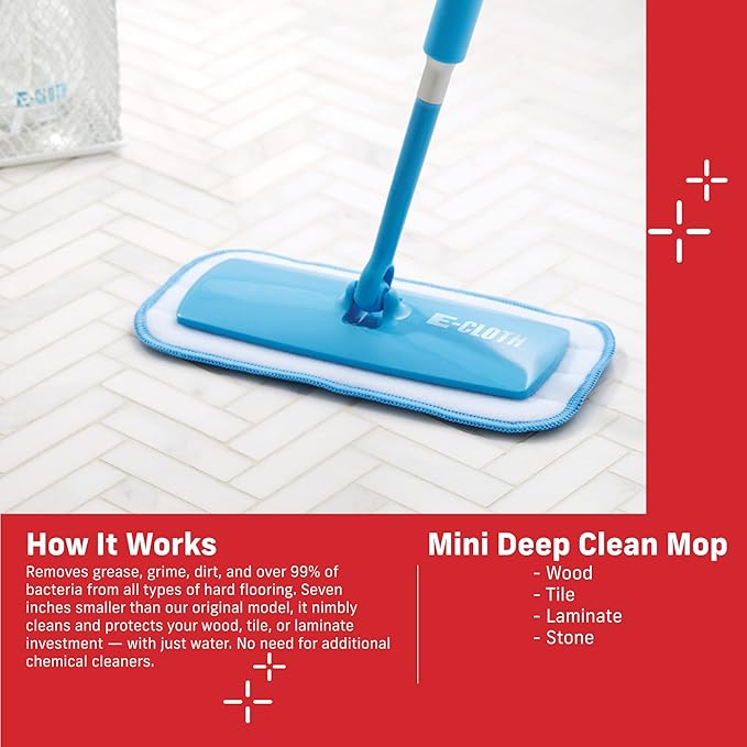 E-Cloth Mini Deep Clean Mop Premium Microfiber Mops for Floor Cleaning Great for Hardwood Laminate Tile and Stone Flooring Washable and Reusable 100 Wash Guarantee 1 Pack