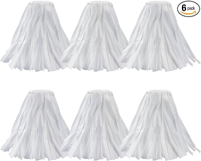 Matthew Cleaning Looped-Open Disposable Industrial Wet Mop Head 1.25'' Universal Headband Non-Woven Commercial Replacement for Indoor &amp Outdoor Use Floor Cleaning String Mop Refill 6 Pack