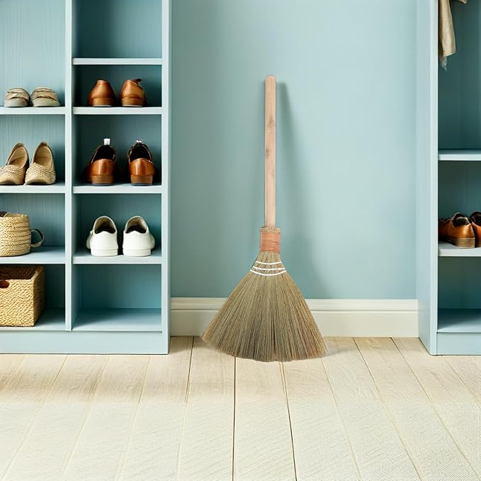 LOGOFUN Detachable Straw Broom for Hardwood Floors 74x30cm Lightweight Indoor Sweeper Living Room Kitchen
