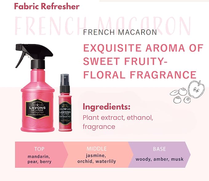 LAVONS Fabric Spray for Clothes Room Spray Kids&amp Pet Safe Fabric Refresher Spray for Home&amp Offices Natural Carpet Freshener from Japan Organic Linen SPRAY for Bedding 12.5 Fl Oz FRENCH MAC