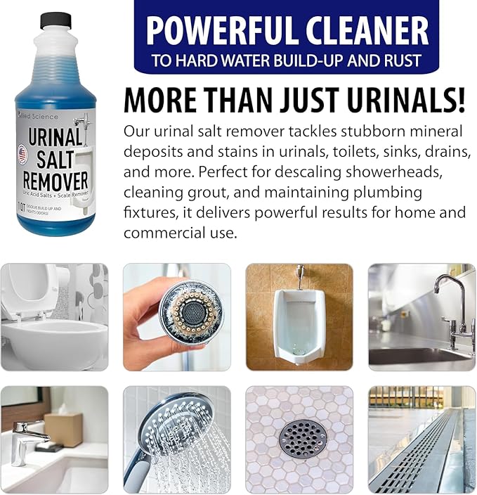 Urinal Salt Calcium and Mineral Scale Remover - Eliminates Urine Odor Destroys Uric Acid Salt Deposit Buildup