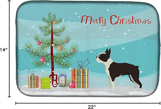 Caroline's Treasures CK3525DDM Boston Terrier Christmas Tree Dish Drying Mat Absorbent Dish Drying Mat Pad for Kitchen Counter Dish Drainer Mat for Countertop 14 x 21 Multicolor